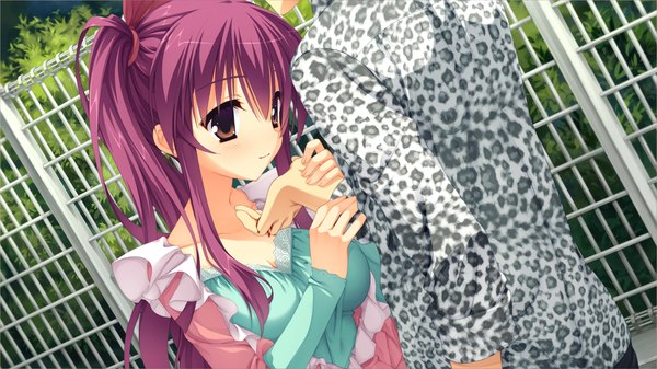 Anime picture 1280x720 with dracu-riot! yuzusoft inamura rio long hair blush wide image brown eyes game cg red hair girl dress blood