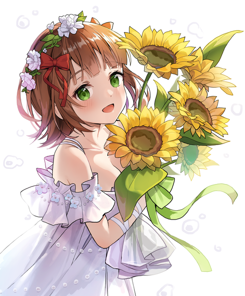 Anime picture 3613x4372 with idolmaster idolmaster (classic) amami haruka hyoin single tall image blush fringe highres short hair breasts open mouth simple background smile brown hair standing white background holding green eyes absurdres