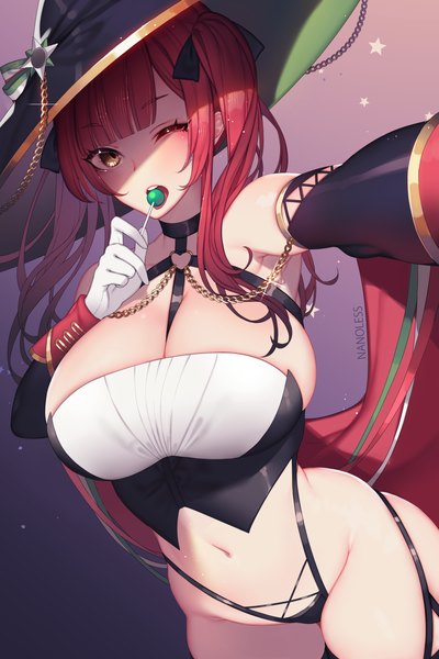Anime picture 2200x3300 with azur lane zara (azur lane) nanoless single long hair tall image looking at viewer fringe highres breasts open mouth light erotic simple background large breasts standing twintails holding signed yellow eyes red hair