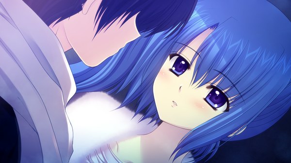 Аниме картинка 1280x720 с world wide love! (game) munemoto tsubakiko длинные волосы короткие волосы голубые глаза чёрные волосы широкое изображение синие волосы game cg девушка мужчина