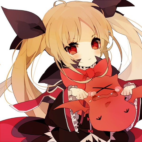Anime picture 1200x1200 with blazblue rachel alucard gii tagme (artist) single long hair blush blonde hair simple background red eyes white background twintails teeth loli fang (fangs) tears girl dress bow hair bow