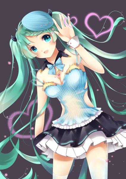 Anime picture 2480x3507 with vocaloid hatsune miku yuri (artist) single tall image looking at viewer highres open mouth twintails very long hair aqua eyes aqua hair girl dress