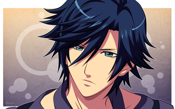 Anime picture 2400x1495 with uta no prince-sama a-1 pictures ichinose tokiya morrow single highres short hair simple background wide image blue hair aqua eyes portrait face vector boy
