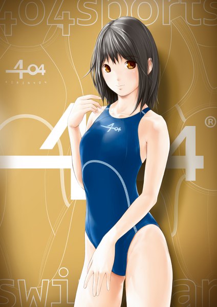 Anime picture 1240x1754 with original kirin404 single tall image short hair light erotic black hair orange eyes girl swimsuit