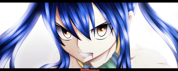 Anime picture 2000x807 with fairy tail wendy marvell kira015 single long hair highres simple background wide image white background twintails brown eyes blue hair loli coloring close-up face angry clenched teeth girl blood