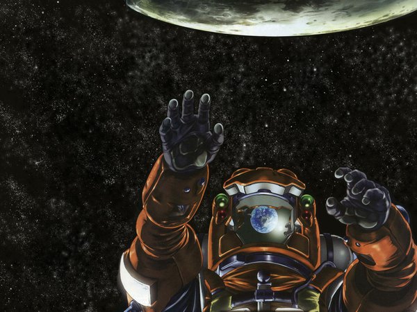 Anime picture 1024x768 with planetes reflection space astronaut gloves planet spacesuit