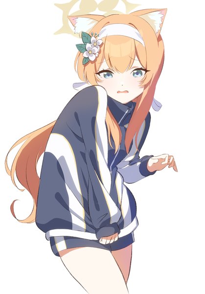 Anime picture 2456x3518 with blue archive mari (blue archive) mari (gym uniform) (blue archive) bazz000033 single long hair tall image fringe highres blue eyes simple background hair between eyes white background animal ears orange hair official alternate costume white skin girl uniform hairband