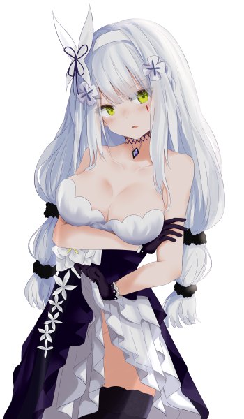 Anime picture 2800x4800 with girls frontline hk416 (girls frontline) hk416 (starry cocoon) (girls frontline) ru zhai single long hair tall image looking at viewer blush fringe highres breasts open mouth light erotic simple background hair between eyes large breasts standing white background bare shoulders