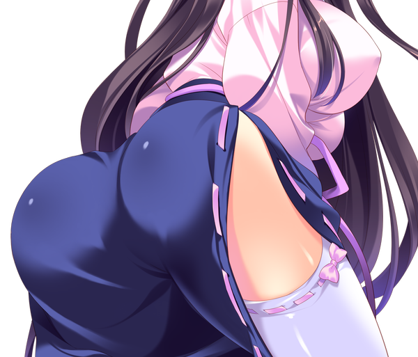 Anime picture 1724x1476 with love love life skyfish (studio) kuroba kasumi wori single long hair blush highres breasts light erotic black hair large breasts game cg ass erect nipples legs covered nipples transparent background girl thighhighs