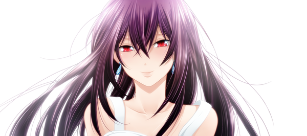 Anime picture 2000x887 with pandora hearts xebec lacie baskerville hao-hime single long hair highres smile red eyes wide image white background purple hair coloring portrait girl dress earrings white dress