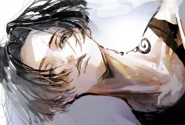 Anime picture 1200x811 with tokyo revengers sano manjirou miyuki nknk single looking at viewer short hair black hair upper body parted lips black eyes tattoo boy