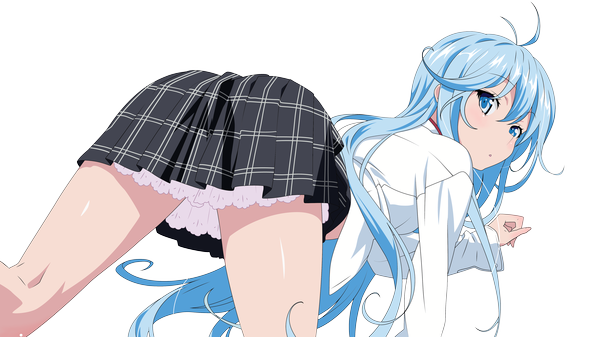 Anime picture 4000x2250 with denpa onna to seishun otoko shaft (studio) touwa erio single long hair highres blue eyes light erotic wide image blue hair absurdres ahoge looking back from behind transparent background vector girl miniskirt blouse