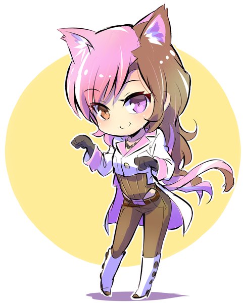 Anime picture 1442x1800 with rwby rooster teeth neopolitan (rwby) iesupa single tall image looking at viewer simple background smile brown hair standing white background purple eyes brown eyes animal ears pink hair full body tail animal tail multicolored hair