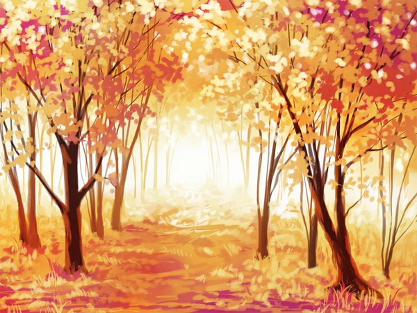 Anime picture 1000x750 with original aoha (twintail) no people landscape scenic autumn plant (plants) tree (trees) forest