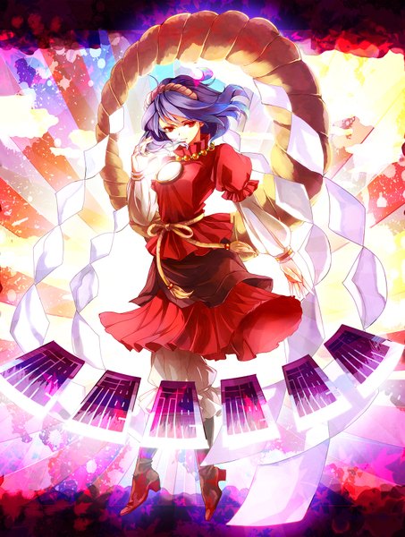 Anime picture 1246x1650 with touhou yasaka kanako awa toka single tall image short hair red eyes purple hair magic girl rope