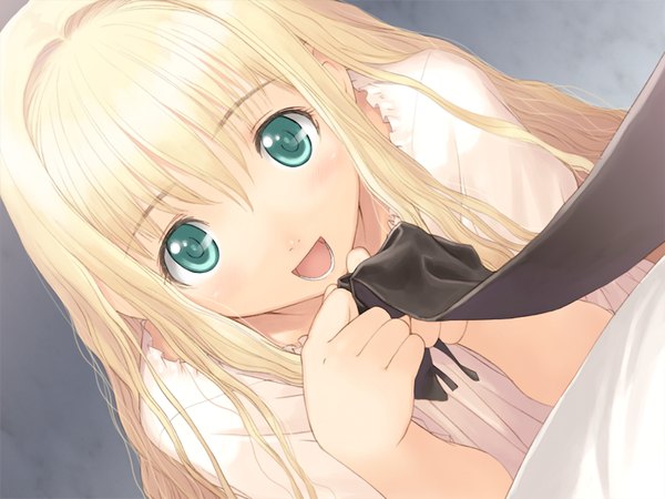 Anime picture 1024x768 with france shoujo shoujo tony taka long hair open mouth blonde hair green eyes game cg girl sundress