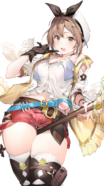 Anime picture 2315x4102 with atelier (series) atelier ryza gust (company) reisalin stout umibouzu (niito) single tall image looking at viewer blush fringe highres short hair breasts open mouth light erotic simple background smile hair between eyes standing white background