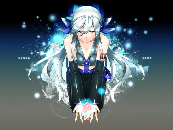 Anime picture 1600x1200 with vocaloid yowane haku caffein long hair red eyes cleavage silver hair girl