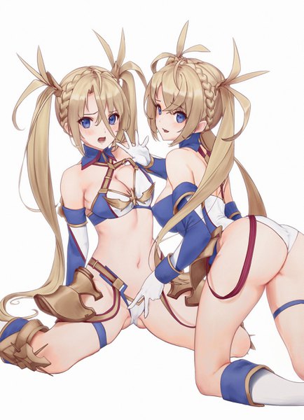 Anime picture 1938x2676 with fate (series) fate/grand order bradamante (fate/grand order) anou long hair tall image looking at viewer blush fringe highres breasts open mouth blue eyes light erotic blonde hair simple background hair between eyes white background sitting twintails