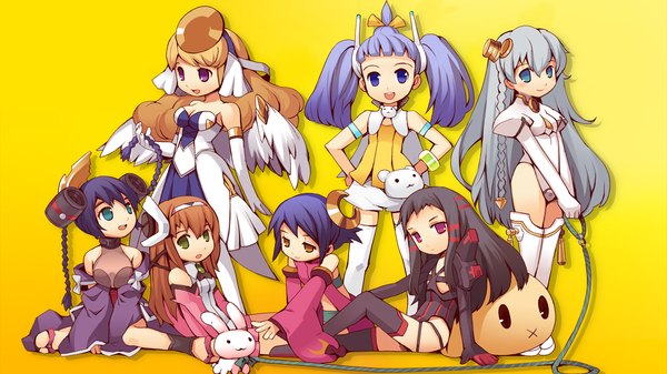Anime picture 1920x1080 with ar tonelico ar tonelico ii gust (company) jacqli aurica nestmile misha arsellec lune chroche latel pastalie luca truelywaath shurelia (ar tonelico) cocona vatel long hair looking at viewer fringe highres short hair breasts open mouth blue eyes light erotic black hair