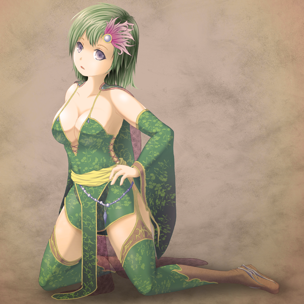 Anime picture 1024x1024 with final fantasy square enix rydia masatome (artist) single short hair breasts blue eyes light erotic simple background green hair girl detached sleeves