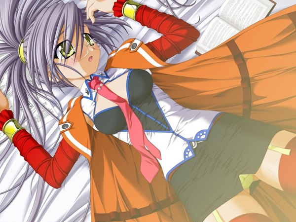 Anime picture 1024x768 with axia (game) light erotic yellow eyes game cg silver hair girl glasses