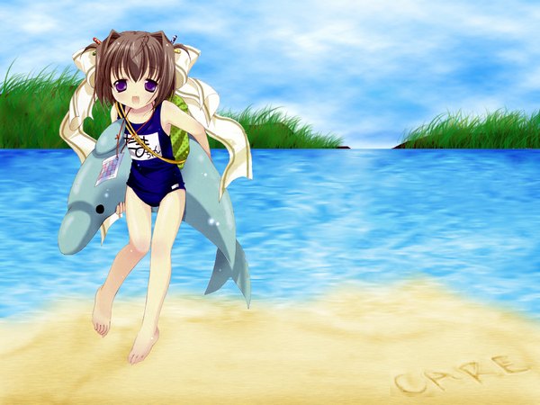 Anime picture 1024x768 with bottle fairy magi-cu tama-chan tokumi yuiko loli swimsuit