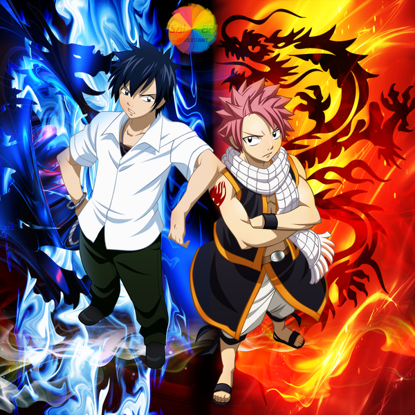 Anime picture 1200x1200 with fairy tail natsu dragneel gray fullbuster sal-88 short hair black hair pink hair from above black eyes multiple boys tattoo sleeveless coloring crossed arms muscle boy shirt scarf 2 boys pants