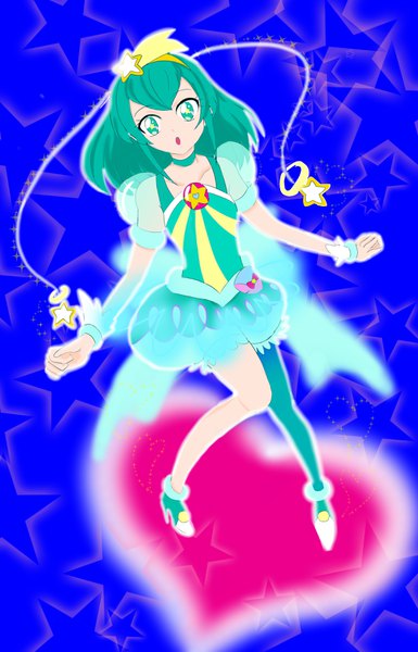 Anime picture 2236x3485 with precure star twinkle precure toei animation hagoromo lala cure milky maccharate single tall image looking at viewer fringe highres short hair open mouth simple background payot full body aqua eyes aqua hair short sleeves high heels