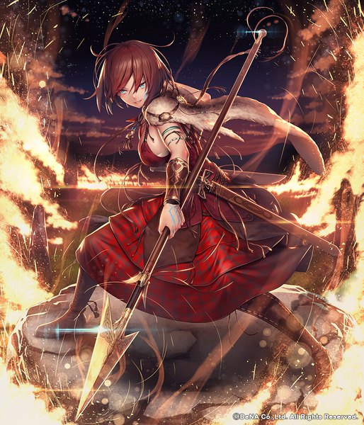 Anime picture 1000x1167 with duels x machina morrigan (duels x machina) remana single tall image looking at viewer fringe short hair breasts blue eyes smile hair between eyes brown hair standing holding cloud (clouds) full body parted lips turning head girl