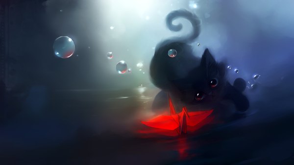 Anime picture 1920x1080 with original apofiss single highres wide image animal cat bubble (bubbles) origami