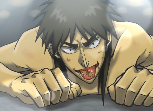 Anime picture 1300x942 with ultimate survivor kaiji itou kaiji brown hair boy tongue ring