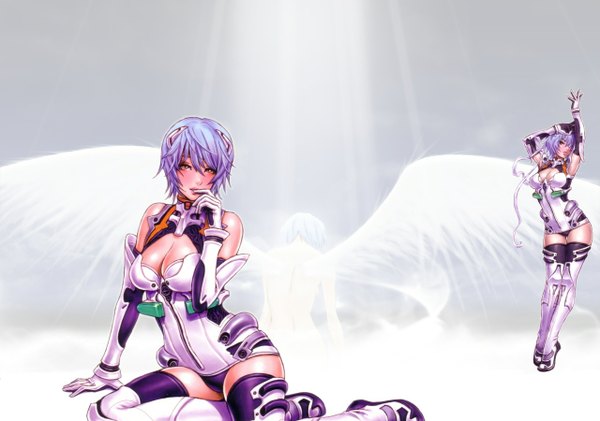 Anime picture 1280x900 with neon genesis evangelion gainax ayanami rei yamashita shunya light erotic angel wings