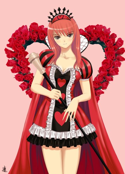 Anime picture 2125x2952 with xiao lian single long hair tall image looking at viewer highres signed red hair black eyes girl dress flower (flowers) staff crown