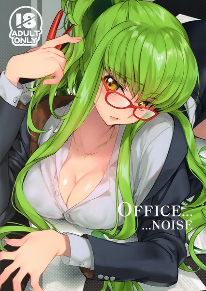 Anime picture 4261x6000 with code geass sunrise (studio) c.c. creayus single long hair tall image looking at viewer blush fringe highres breasts light erotic large breasts holding yellow eyes payot absurdres cleavage ponytail