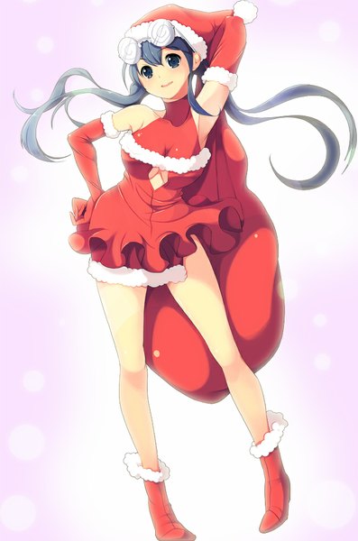 Anime picture 662x1000 with ore no imouto ga konna ni kawaii wake ga nai makishima saori koflif single long hair tall image looking at viewer open mouth black hair smile twintails black eyes fur trim christmas girl gloves glasses elbow gloves shoes fur