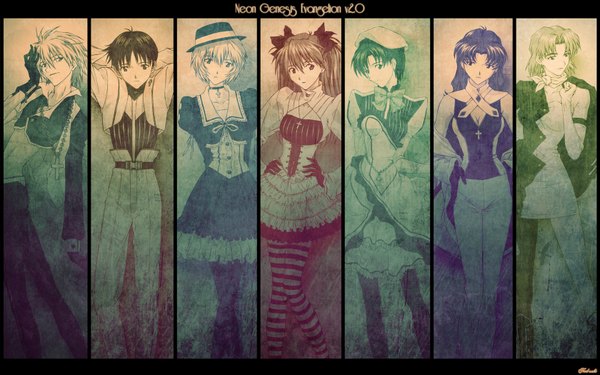 Anime picture 1680x1050 with neon genesis evangelion gainax soryu asuka langley ayanami rei ikari shinji nagisa kaworu katsuragi misato akagi ritsuko ibuki maya fukano youichi wide image group