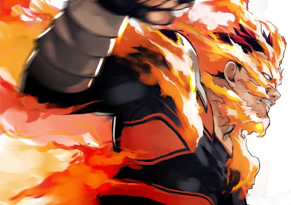 Anime picture 2124x1500 with boku no hero academia studio bones endeavor (boku no hero academia) yoshio (55level) single highres short hair white background red hair profile fighting stance superhero boy mask fire beard mustache