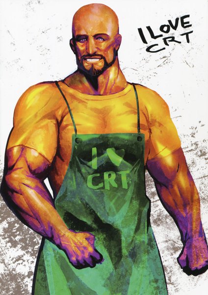 Anime picture 2835x4008 with steins;gate white fox ennouji yuugo huke tall image highres light smile muscle bald boy apron beard mustache