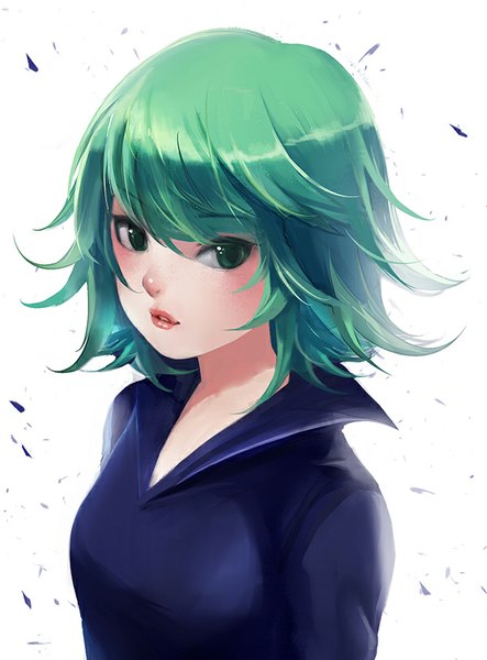 Anime picture 600x812 with one-punch man madhouse tatsumaki stellarism single tall image looking at viewer fringe short hair simple background white background green eyes upper body green hair lips girl clothes
