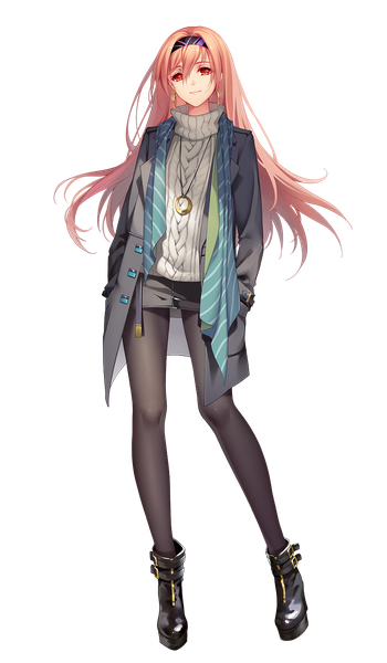 Anime picture 875x1500 with sangai senki tidsean single long hair tall image fringe hair between eyes red eyes pink hair full body light smile transparent background hands in pockets casual fashion girl skirt earrings miniskirt pantyhose