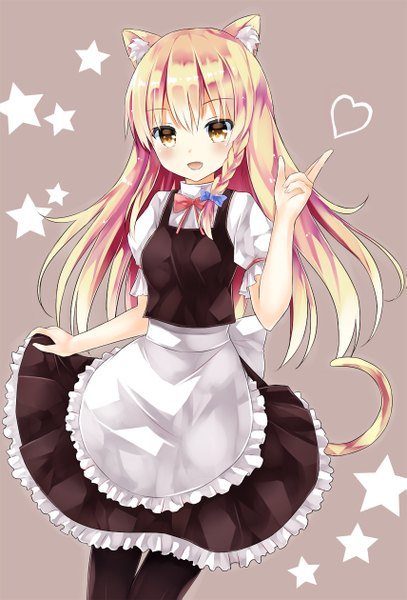 Anime picture 855x1259 with touhou kirisame marisa mizumidori single long hair tall image looking at viewer fringe open mouth blonde hair smile animal ears yellow eyes tail braid (braids) animal tail cat ears teeth cat tail fang (fangs)