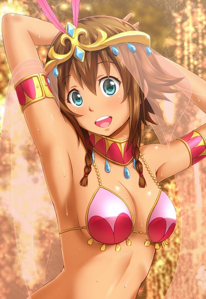 Anime picture 700x1017 with suisei no gargantia production i.g amy (suisei no gargantia) kanden sky single tall image looking at viewer blush short hair breasts open mouth blue eyes light erotic brown hair girl hair ornament