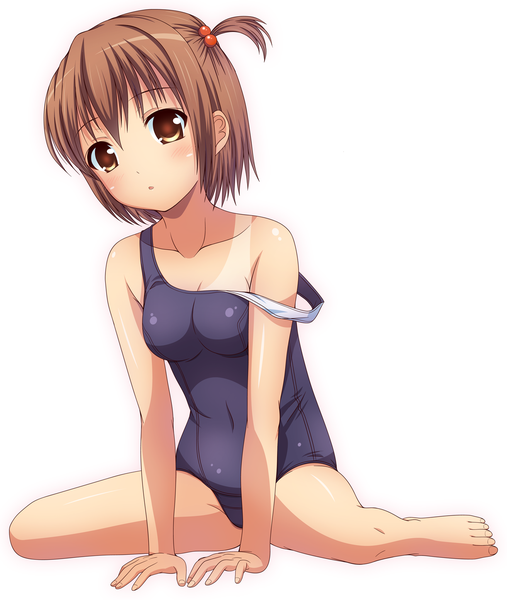 Anime picture 1313x1552 with original kk-sk-ray single tall image looking at viewer short hair light erotic simple background brown hair white background brown eyes girl swimsuit one-piece swimsuit school swimsuit