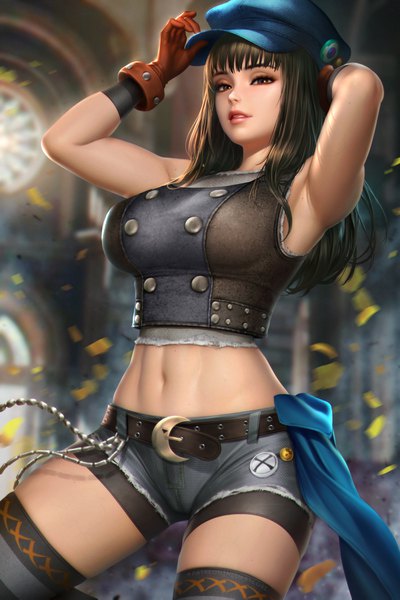 Anime picture 2400x3597 with final fantasy final fantasy vii final fantasy vii remake square enix kyrie canaan nudtawut thongmai single long hair tall image looking at viewer fringe highres breasts brown hair large breasts standing brown eyes signed blunt bangs blurry