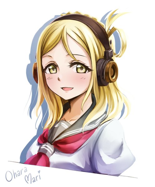 Anime picture 827x999 with love live! sunshine!! sunrise (studio) love live! ohara mari pas (paxiti) single long hair tall image looking at viewer blush open mouth simple background blonde hair white background yellow eyes character names portrait girl uniform serafuku