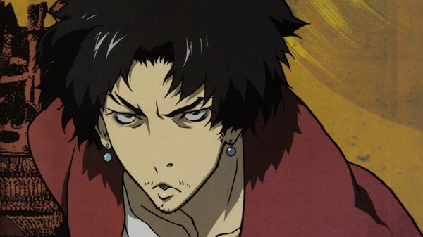 Anime picture 1920x1080 with samurai champloo mugen (samurai champloo) single looking at viewer highres short hair wide image parted lips shadow bristle boy earrings