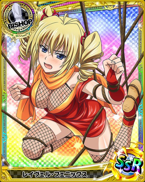 Anime picture 640x800 with highschool dxd ravel phenex single long hair tall image looking at viewer blush breasts open mouth blue eyes light erotic blonde hair twintails traditional clothes drill hair card (medium) bondage girl rope
