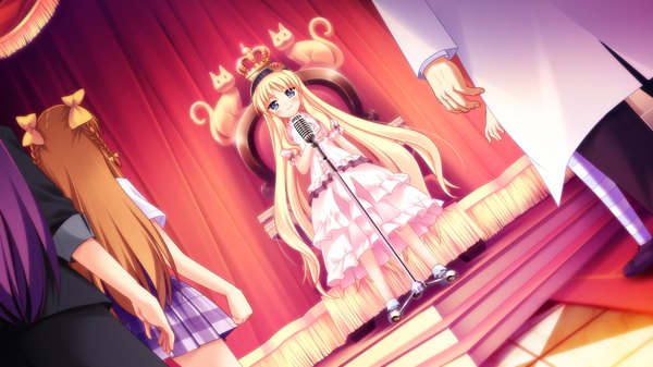 Anime-Bild 2048x1152 mit shinsei ni shite okasubekarazu (game) haruka ruha watari masahito long hair blush highres blue eyes blonde hair wide image game cg loli girl dress