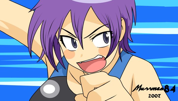 Аниме картинка 1600x909 с умисё orizuka momoko murrman84 один (одна) смотрит на зрителя чёлка короткие волосы открытый рот волосы между глазами широкое изображение фиолетовые глаза подписанный фиолетовые волосы крупный план векторная графика 2007 девушка